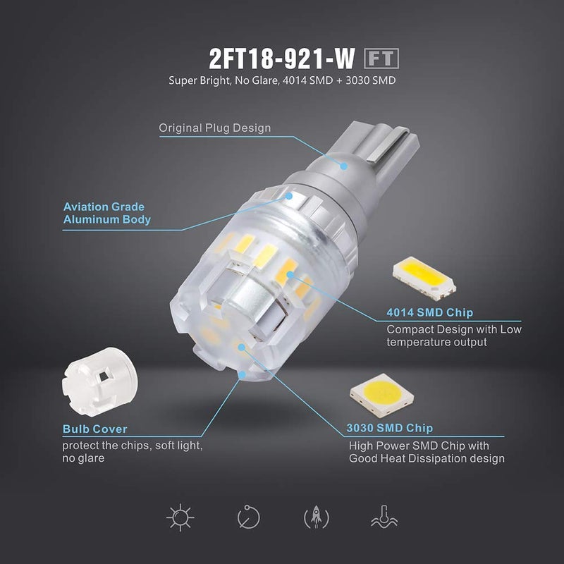 SIR IUS LED - FT- 921 922 579 LED Canbus Reverse Backup Trunk Light Bulb for Car Truck Super Bright High Power 3030+4014 SMD White 6500K Pack of 2 - Image 4